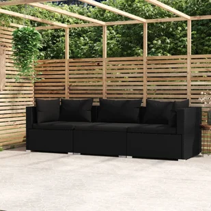 3-osobowa sofa z poduszkami, czarna, polirattan - Sofy ogrodowe - miniaturka - grafika 1