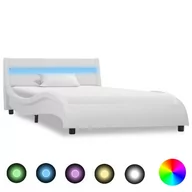Łóżka - Rama łóżka biała, sztuczna skóra, LED, bez materaca, 90x200 - miniaturka - grafika 1