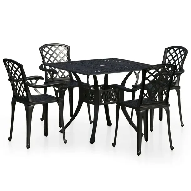 Zestaw mebli bistro z odlewanego aluminium, czarny, krzesła 61x60x93 cm, s