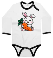 Body dla niemowląt - Body dziecięce Wesoły Biały Królik Zając Trzymający Wielką Marchew 98/104 - miniaturka - grafika 1