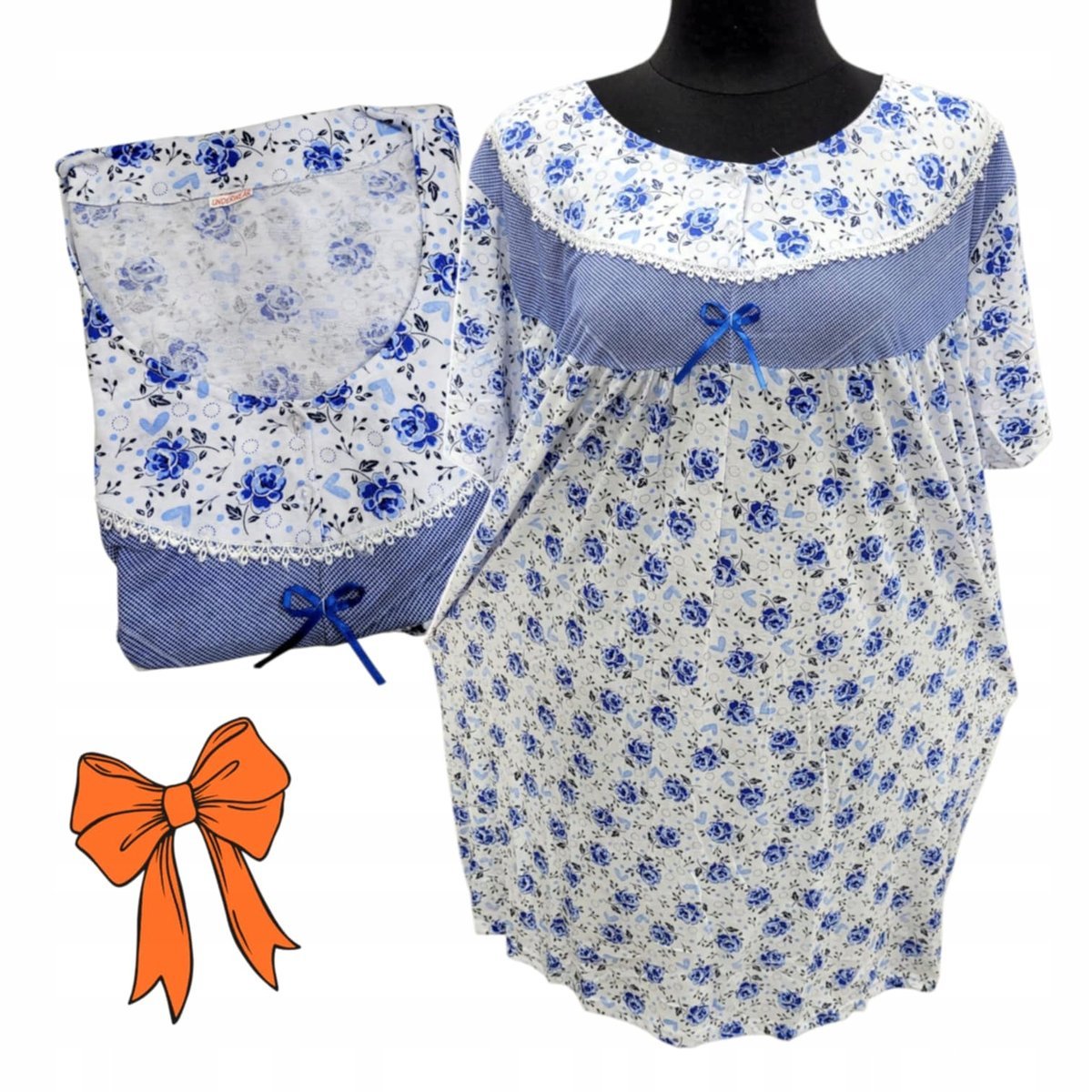 KOSZULA NOCNA BAWEŁNA RÓŻA KWIAT prezent krótki rękaw chaber 50 52 5XL 6XL