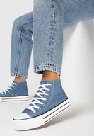 Trampki damskie - Granatowe Klasyczne Trampki za Kostkę Sateli - miniaturka - grafika 1