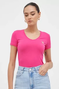 Guess t-shirt damski kolor różowy - Koszulki sportowe damskie - miniaturka - grafika 1