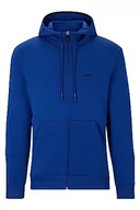 Bluzy męskie - BOSS Męska bluza z kapturem Saggy 1 z mieszanki bawełny z zamkiem błyskawicznym i wyszywanym logo, niebieski, XL - miniaturka - grafika 1