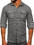Koszule męskie - Czarno-biała koszula męska flanelowa w kratę z długim rękawem Bolf 22701 - miniaturka - grafika 1