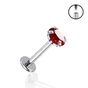 Kolczyki - Tytanowy Labret z czerwoną cyrkonią 1,2/8/3 - miniaturka - grafika 1
