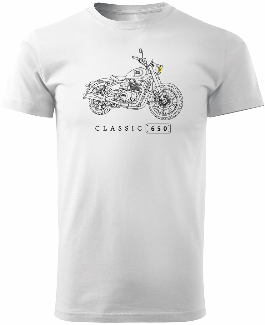 Topslang Koszulka motocyklowa z motocyklem na motor Royal Enfield Classic 650 Legend męska biała XXL