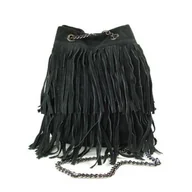 Torebki damskie - ZAMSZOWA LISTONOSZKA WOREK FRĘDZLE WŁOSKA SKÓRZANA CZARNA TOREBKA WL45N - miniaturka - grafika 1