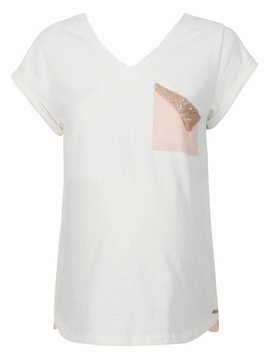 Damski t-shirt ciążowy z cekinową kieszonką biały Bellybutton Maternity, r.L