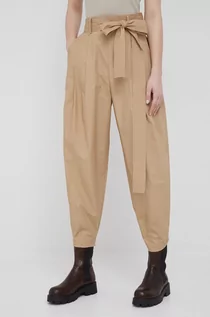 Spodnie damskie - Ralph Lauren Polo Polo spodnie bawełniane damskie kolor beżowy szerokie high waist - grafika 1