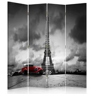 Parawany - Parawan pokojowy FEEBY, Czerwone auto w Paryżu, Obrotowy 145x170cm 4-częściowy - miniaturka - grafika 1