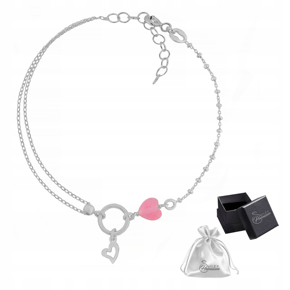 Bransoletka srebrna pr. 925 Rodowana Bransoletka Celebrytka SERCA Dla Niej