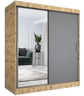 Szafa przesuwna dąb artisan + antracyt 180 cm H6-H09 - Szafy - miniaturka - grafika 1