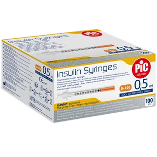 Pic Solution Insulin Syringes, strzykawka insulinowa 0,5 ml z igłą 31G (0,25 mm) x 8 mm, 100 sztuk - Glukometry i akcesoria dla diabetyków - miniaturka - grafika 1
