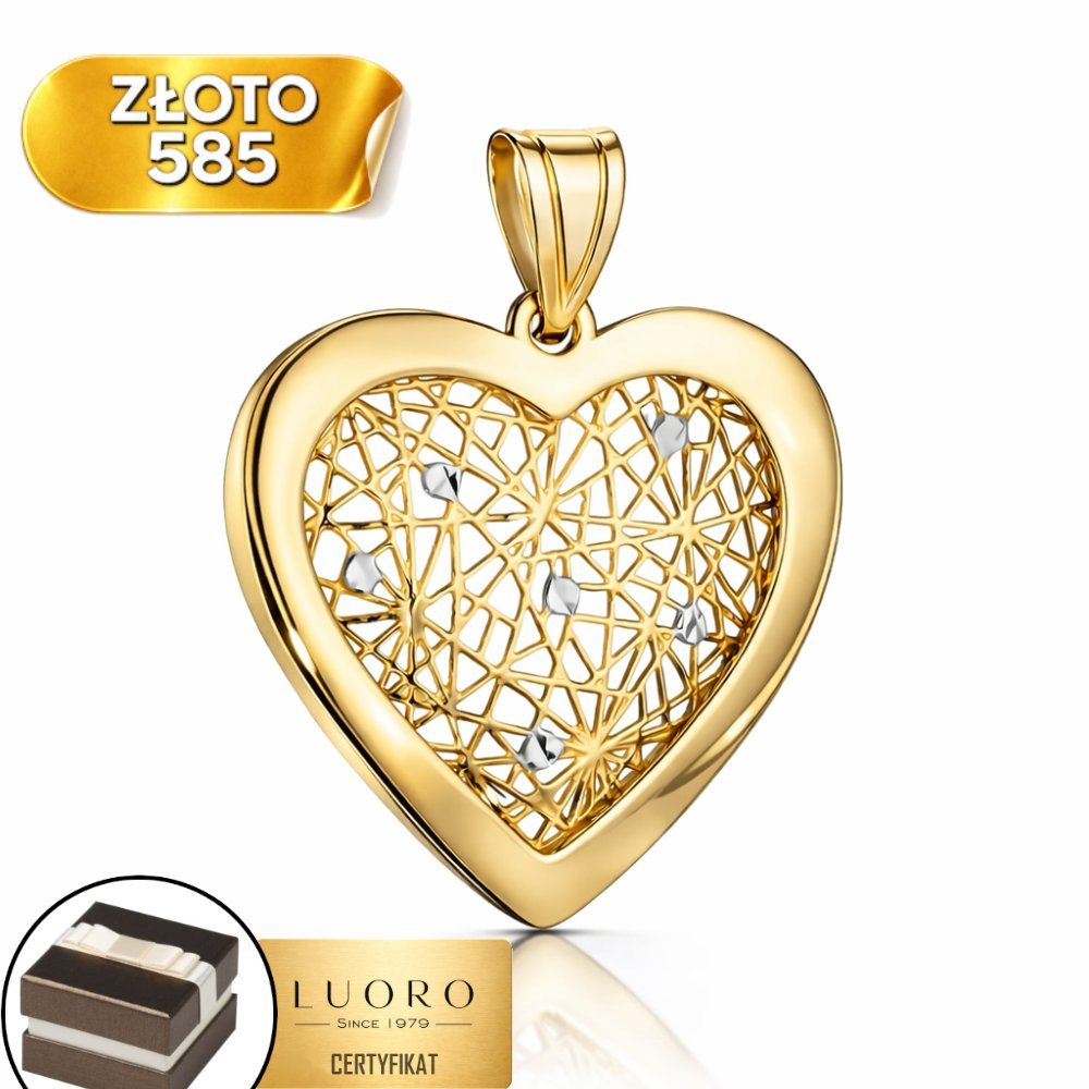 ZAWIESZKA ZŁOTA 585 14K AŻUROWE SERCE 25 MM ELEGANCKA PREZENT