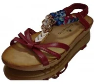 Sandały damskie - wygodne sandały damskie czerwone PŁASKIE 40 - miniaturka - grafika 1