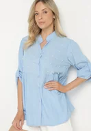 Koszule damskie - Jasnoniebieska Koszula z Wiskozą Ozdobiona Perełkami Tanavitia - miniaturka - grafika 1