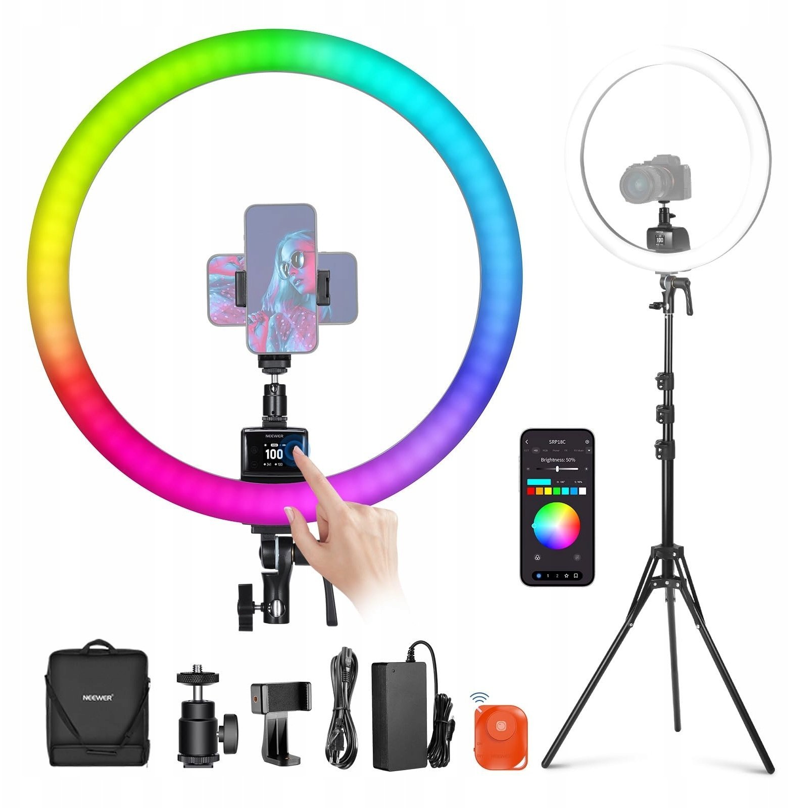 Lampa pierścieniowa Neewer Zestaw do selfie z okrągłą lampą LED do telefonu Neewer SRP18C 17cm