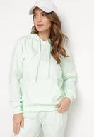 Bluzy damskie - Miętowa Bluza Zakładana przez Głowę z Kapturem i Kieszenią Typu Kangur Roveria - miniaturka - grafika 1