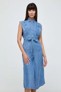 Sukienki - Patrizia Pepe sukienka jeansowa kolor niebieski midi dopasowana 2A2752 D9A0 - grafika 1