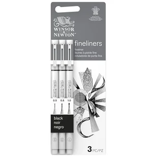 Winsor & Newton Fineliner - Zestaw 3 kalibrowanych długopisów fineliner, kolor czarny, końcówki 0,5, 0,8, 1.0 - Foliopisy - miniaturka - grafika 1