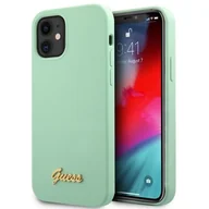 Etui i futerały do telefonów - Guess GUHCP12SLSLMGGN iPhone 12 mini 5,4" zielony/green hardcase Metal Logo Script GUE001065 - miniaturka - grafika 1