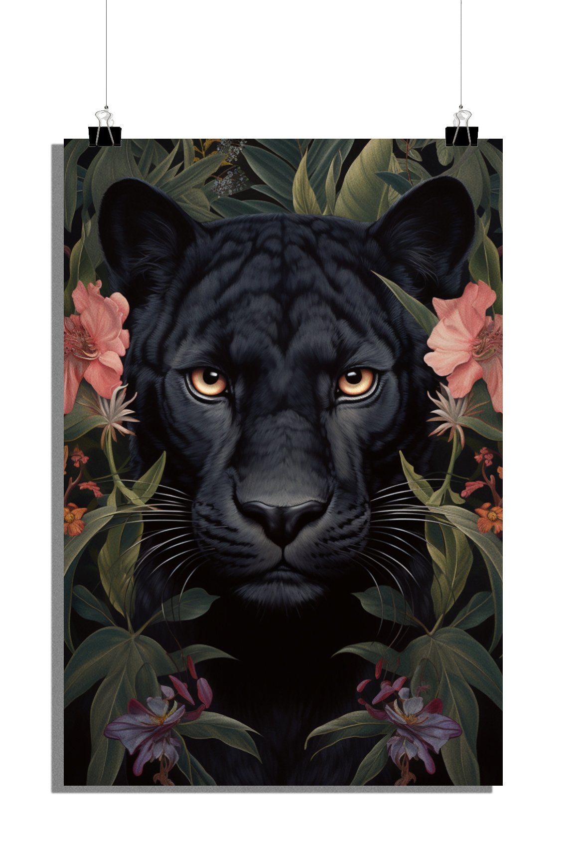 Plakat Pantera - Plakat Zwierzę - Czarny Plakat - Plakat Kwiaty - Plakat Sztuka - Plakat Natura - 51x71cm - Idealny do oprawienia w ramę