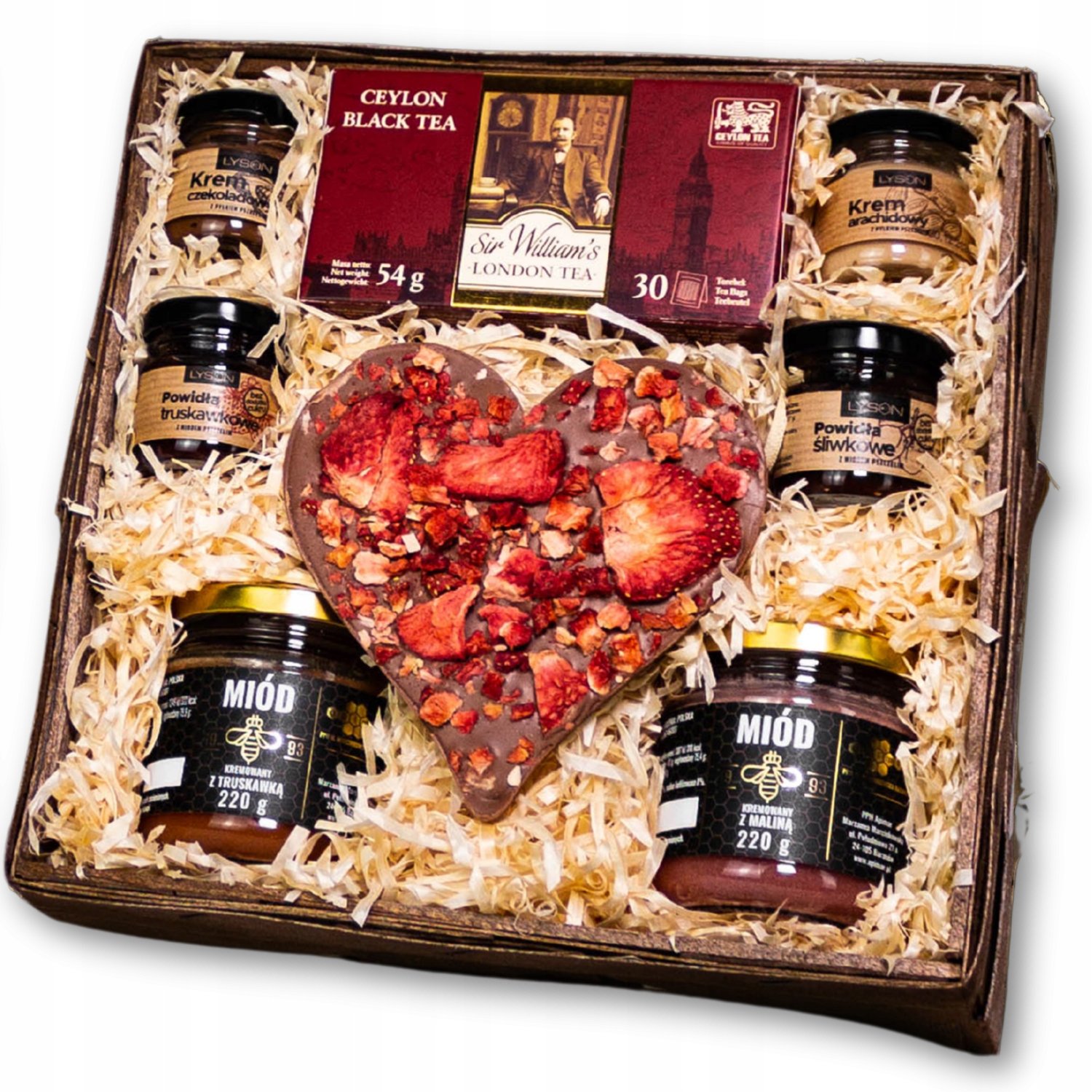 Duży kosz prezentowy Podziękowanie miód herbata powidła kremy