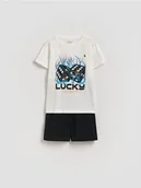 Piżamy chłopięce - Reserved - Bawełniana piżama z nadrukiem - złamana biel - miniaturka - grafika 1