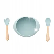 Zestawy naczyń dla dzieci - Miseczka silikonowa ze sztućcami Olmitos Drewno bukowe Silikon Niebieski - miniaturka - grafika 1