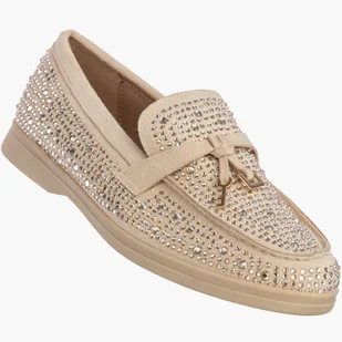 Mokasyny Damskie Wsuwane Buty Baleriny Eleganckie Z Cekinami Półbuty Beżowe Beżowy 38 - Mokasyny damskie Mokasyny Damskie Wsuwane Buty Baleriny Eleganckie Z Cekinami Półbuty Beżowe Beżowy 38 - Mokasyny damskie - miniaturka - grafika 1