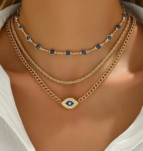 Zestaw Złotych Naszyjników Damskich –z Okiem Proroka N-7