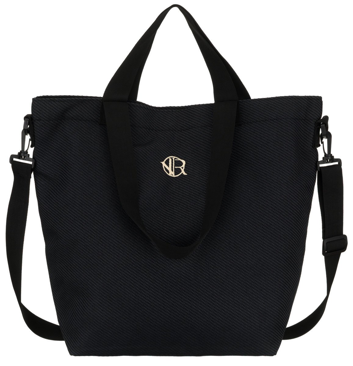 Duża torebka damska ROVICKY shopper bag uchwyty do ręki dopinany pasek na ramię kieszonki na suwak czarna