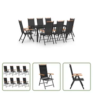Meble ogrodowe - The Living Store 9-częściowy ogrodowy zestaw jadalniany aluminium czarny - miniaturka - grafika 1