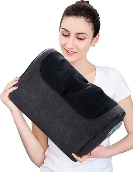 Poduszka masująca, ogrzewanie podczerwienią, urządzenie Shiatsu, wtyczka UE, sześć przycisków, czarny