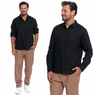 Koszule męskie - KOSZULA MĘSKA LNIANA Z DŁUGIM RĘKAWEM LEKKA ELEGANCKA KLASYCZNA MORAJ 3XL BLACK - miniaturka - grafika 1