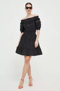 Sukienki - Liu Jo sukienka bawełniana kolor czarny mini rozkloszowana - grafika 1