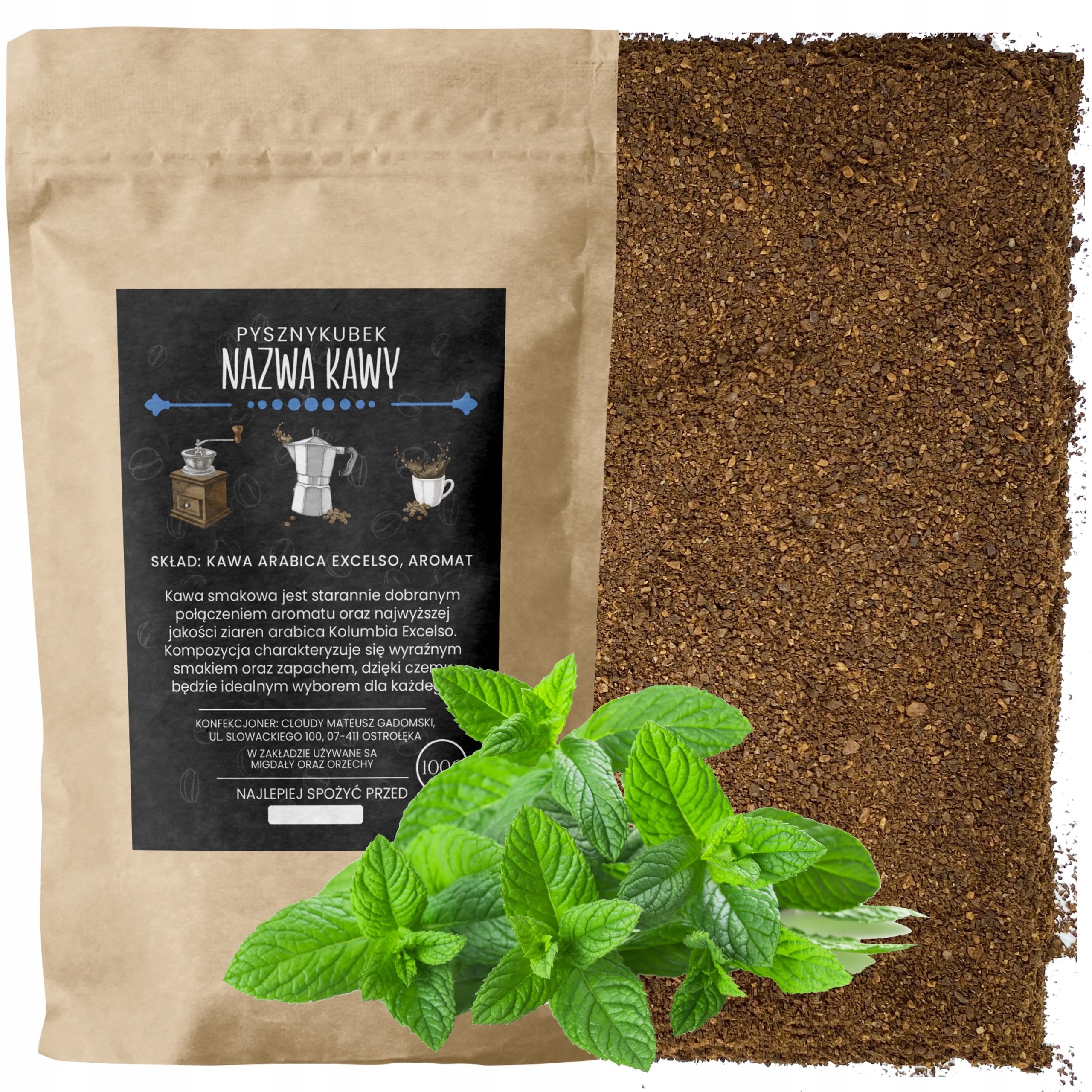 Kawa Mielona smakowa Miętowa 1000G 1KG arabica mięta