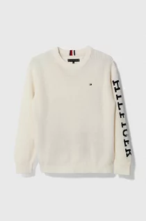 Swetry dla chłopców - Tommy Hilfiger sweter bawełniany dziecięcy kolor biały - grafika 1