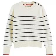 Swetry damskie - Scotch & Soda Damski sweter z guzikami na ramię w paski, ecru 0003, XS, Ecru 0003, XS - miniaturka - grafika 1