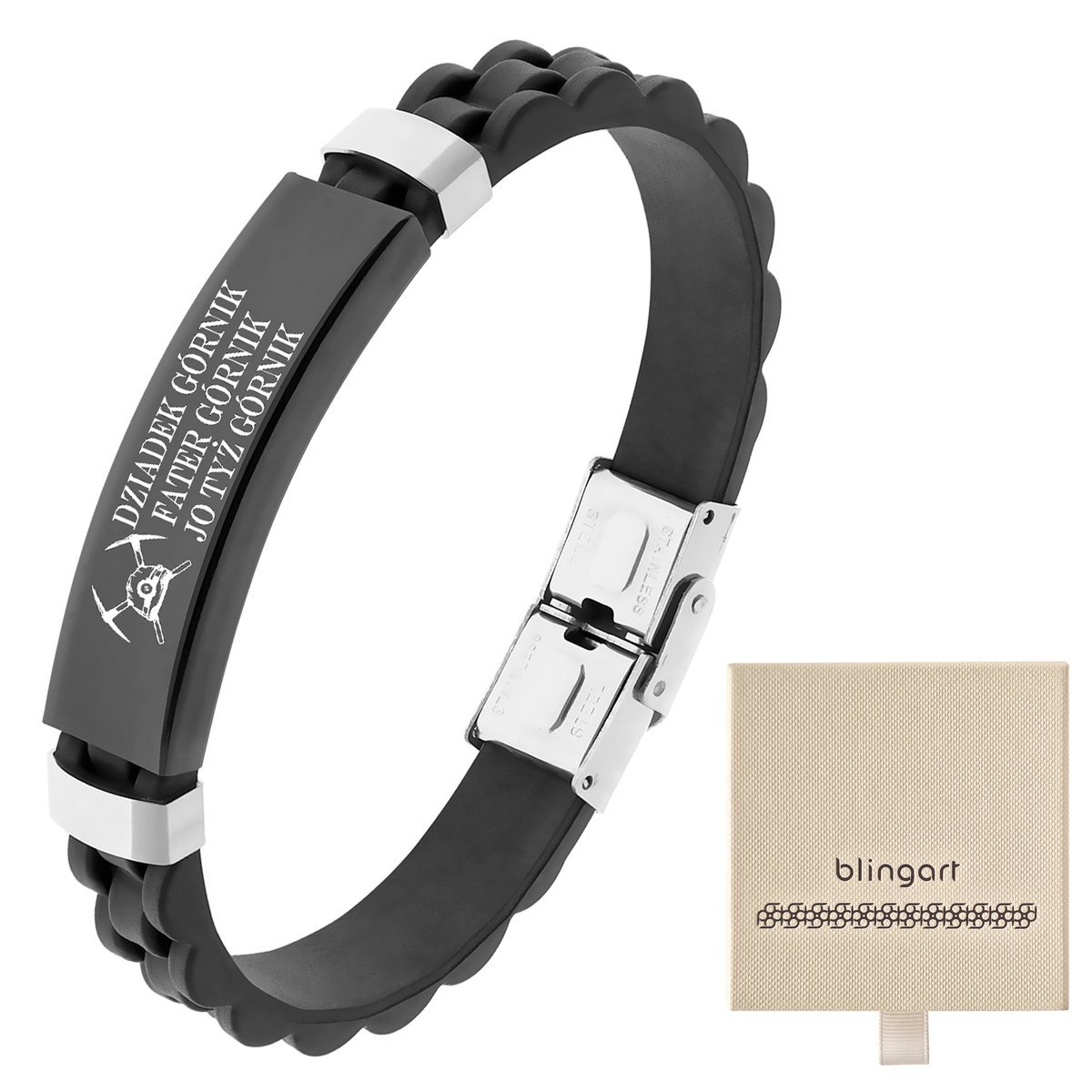 Bransoletka KAUCZUKOWA z grawerem BLASZKA zatrzask
