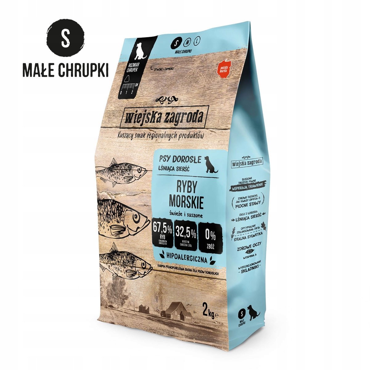 WIEJSKA ZAGRODA Ryby Morskie Karma dla psa małe chrupki S - 2kg