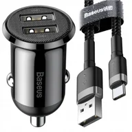 Ładowarki samochodowe - Zestaw Baseus Ładowarka Samochodowa 2x Usb 4,8A Kabel Usb Do Usb C 1m - miniaturka - grafika 1