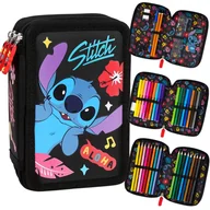 Piórniki - DISNEY Stitch ALOHA Czarny piórnik trzykomorowy z wyposażeniem-43 elementy, 3 zamki 12,5 x 19,5 x 6,5 cm - miniaturka - grafika 1
