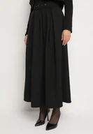 Spódnice - Czarna Rozkloszowana Spódnica z Wiskozą z Gumką w Talii i Dodatkowym Paskiem Marialle - miniaturka - grafika 1