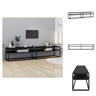 vidaXL Szafka pod TV czarna 200x40x40,5 cm szkło hartowane - Meble TV - Szafki RTV - miniaturka - grafika 1