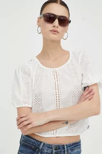Bluzki damskie - Wrangler bluzka bawełniana damska kolor biały gładka - grafika 1