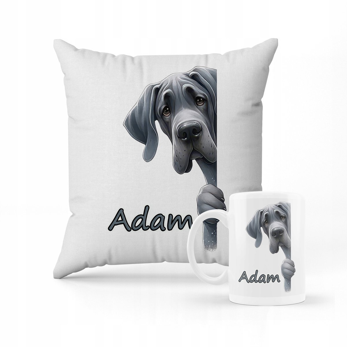 ZESTAW PODUSZKA + KUBEK Pies Piesek DOG NIEMIECKI Słodki + IMIĘ #30