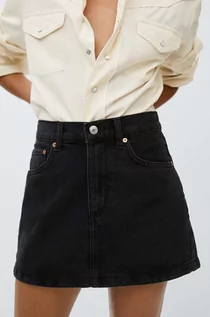 Spódnice - Mango spódnica jeansowa Mom80 kolor szary mini prosta - grafika 1
