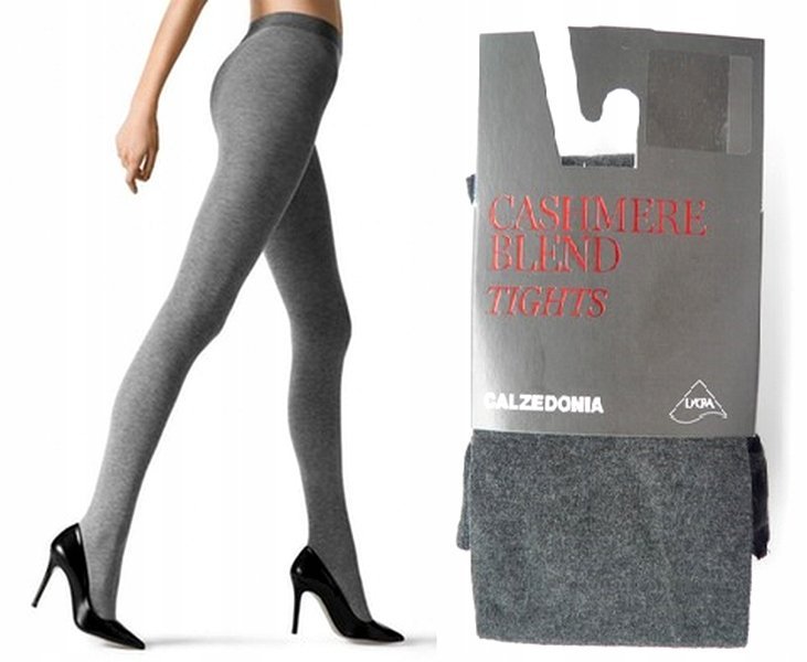 CALZEDONIA Rajstopy CASHMERE BLEND Kaszmir Wiskoza Szare Melanż S (2)